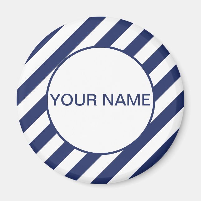 Blå Namn-mall med stripe Magnet (Framsidan)