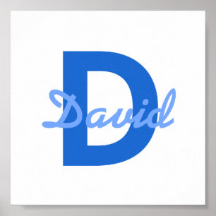 Blå Namn & Monogram Poster