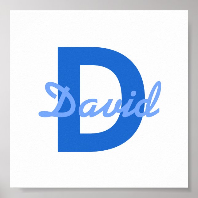 Blå Namn & Monogram Poster (Framsidan)
