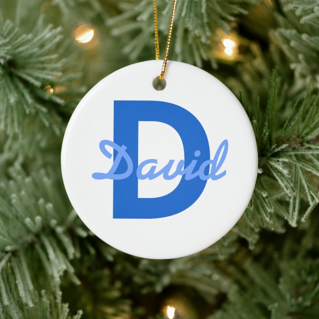 Blå Namn och monogramsymbol Julgransprydnad Keramik (Träd)