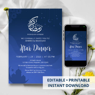Blå natt himmel moské Ramadan Iftar-inbjudan Inbjudningar