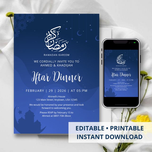 Blå natt himmel moské Ramadan Iftar-inbjudan Inbjudningar (Skapare uppladdad)