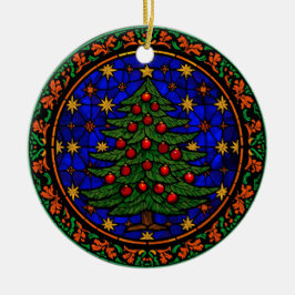 Blå natt med glasmålning julgran julgransprydnad keramik