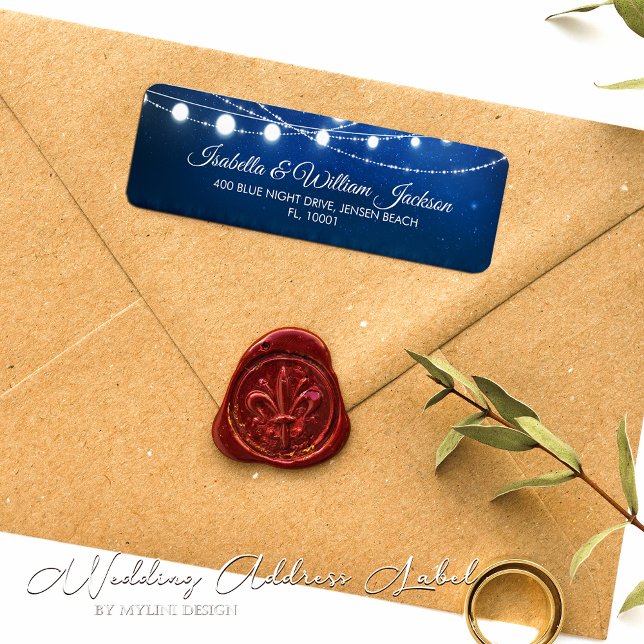 Blå natten och Silver String Ljus Bröllop Adress Returadress Etikett (Skapare uppladdad)