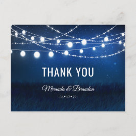Blå natten och Silver String Ljus Tack Meddelande Vykort