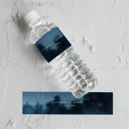 Blå nattfärgning liggande Bröllop Vattenflaskor Etikett