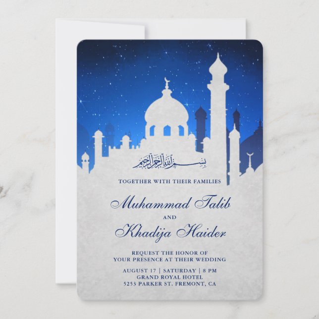 Blå natthimmel Arabisk islamsk muslimsk bröllop Inbjudningar (Framsida)