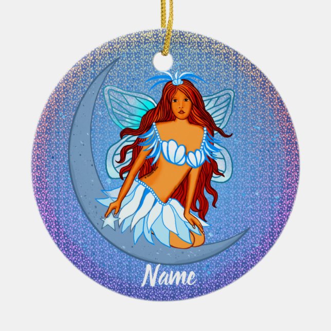 Blå nattmånefe-ornament julgransprydnad keramik (Framsidan)