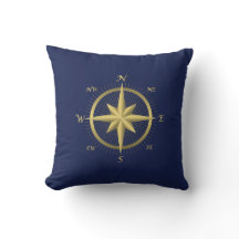Blå Nautical Bröllop Pillows Guld Compass