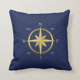 Blå Nautical Bröllop Pillows Guld Compass Kudde