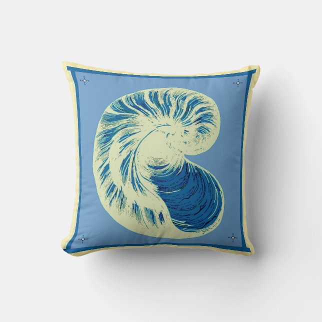 Blå Nautilus Seashell Pillow Kudde (Framsida)