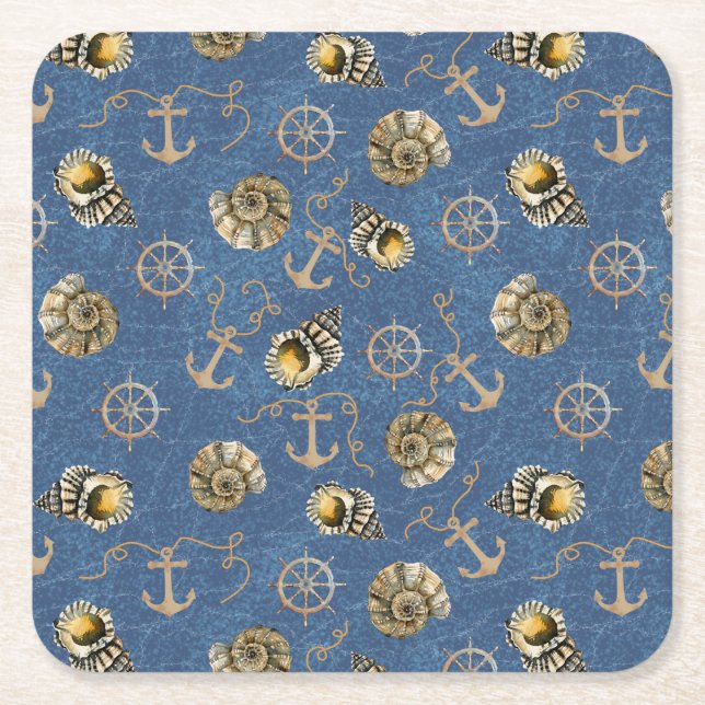 blå nautisk mönster underlägg papper kvadrat (Framsidan)