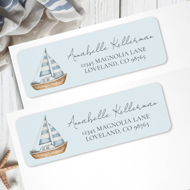 Blå nautisk returadress etikett (Blue Nautical Return Address Label)
