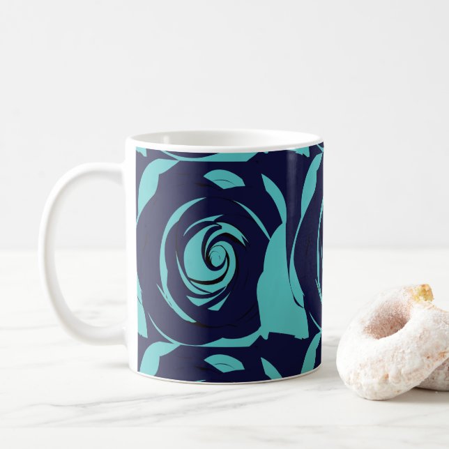 Blå Navy Blå Ros Blomma  Kaffemugg (Med munk)