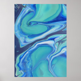 Blå Navy Fluid Abstrakt Modern Marmor Virvel Konst Poster