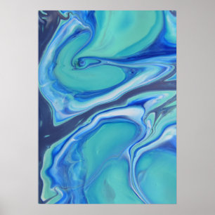 Blå Navy Fluid Abstrakt Modern Marmor Virvel Konst Poster