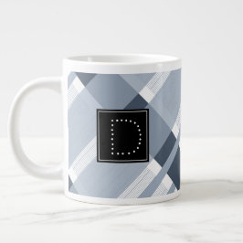 Blå Navy Jean Kladder Randigt Mönster Monogram Jumbo Mugg