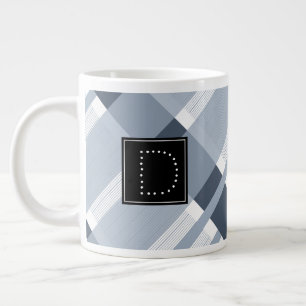 Blå Navy Jean Kladder Randigt Mönster Monogram Jumbo Mugg