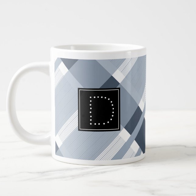 Blå Navy Jean Kladder Randigt Mönster Monogram Jumbo Mugg (Vänster)