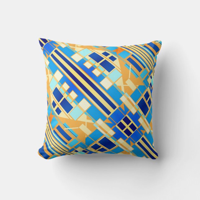 Blå Navy Korall Gul Guld Diagonal Design Kudde (Framsida)