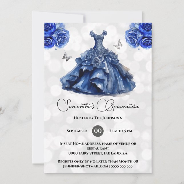 Blå navy princess Quinceañera ballgown ro Inbjudningar (Framsida)