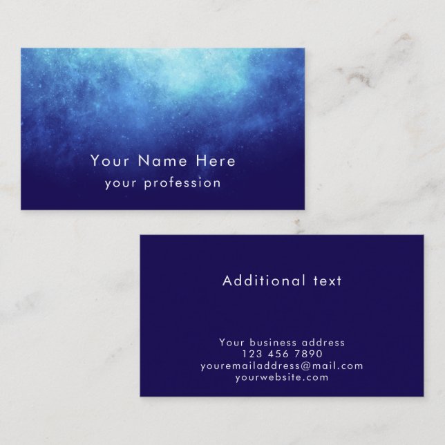 Blå nebulosa anpassad text Cool Modern Professione Visitkort (Fram/baksida)