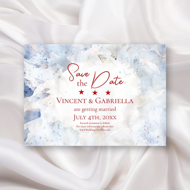 Blå nejlikblommor, vattenfärg juli 4 Bröllop Spara Datumet (Skapare uppladdad)