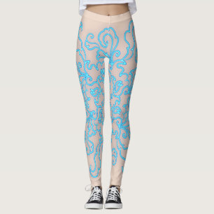 Blå neon Abstrakt Line Art Trendig Peach Leggings