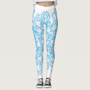 Blå neon Abstrakt Line Art Trendig White Leggings