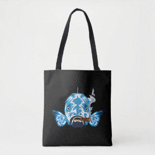 Blå Neon Cheshire Katt Svart Tote Väska Trippy Got