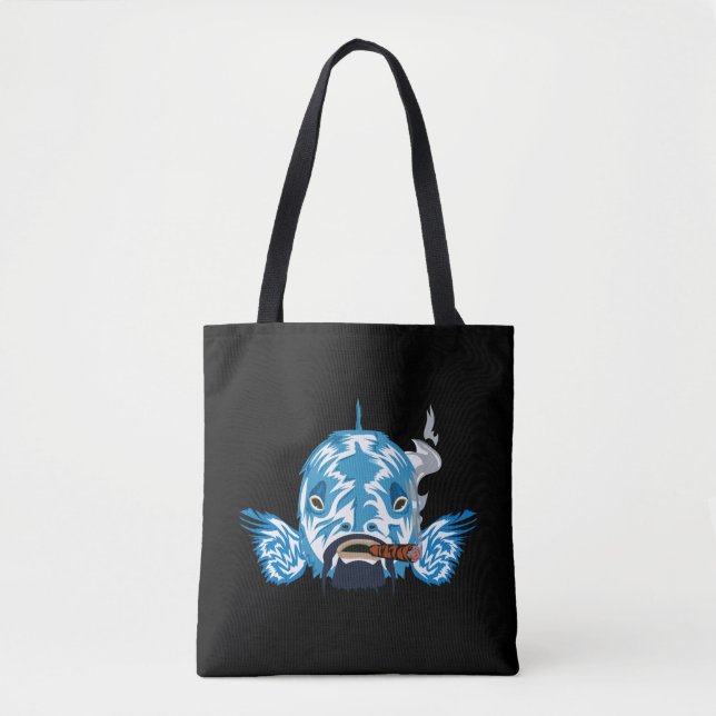 Blå Neon Cheshire Katt Svart Tote Väska Trippy Got (Framsida)