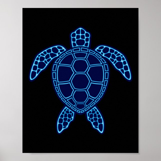 Blå Neon Lava Sea Turtle Design Sticker Poster (Framsidan)