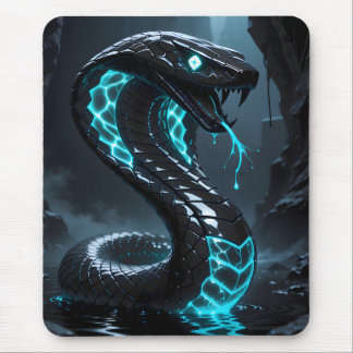 Blå Neon Svart Orm Glödande Kobra Fantasy Gaming Musmatta