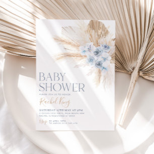Blå Neutralt för Boho Baby Shower-inbjudningsblomm Inbjudningar
