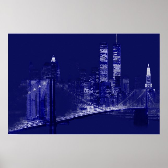 Blå New York City Natt Popkonst Poster (Framsidan)