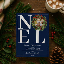Blå Noel-julkrans Foto Julkort