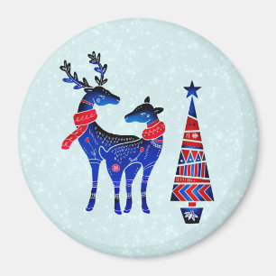 Blå nordiska julrenspar magnet
