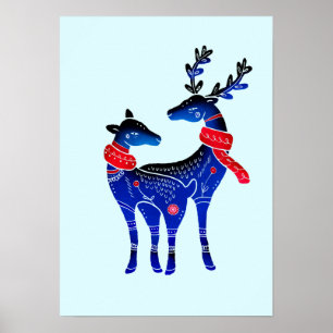 Blå nordiska julrenspar poster