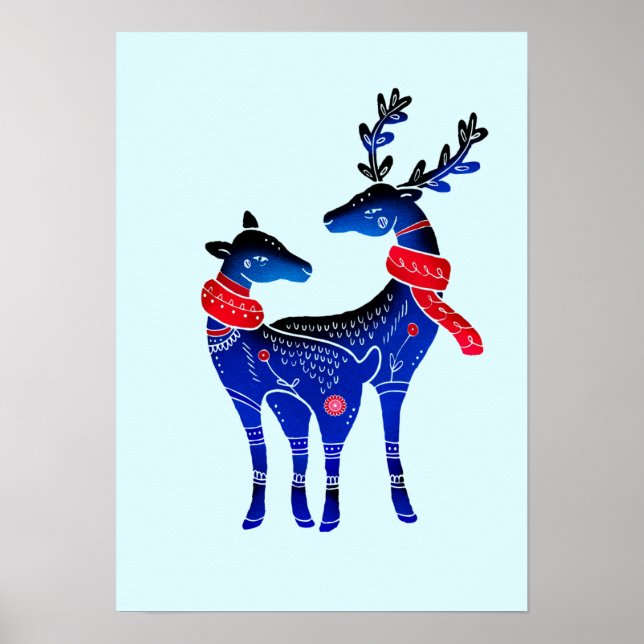 Blå nordiska julrenspar poster (Framsidan)