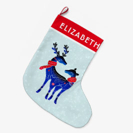 Blå nordiska julrenspar stor julstrumpa