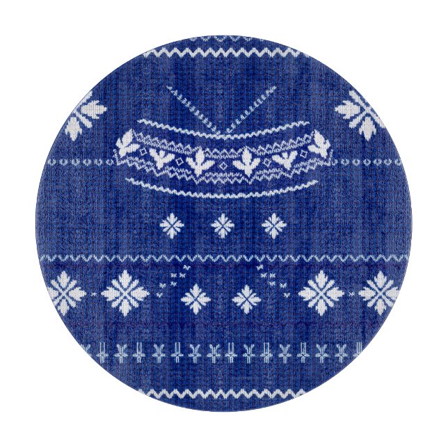 Blå norsk stickning, skärbräda (Framsidan)