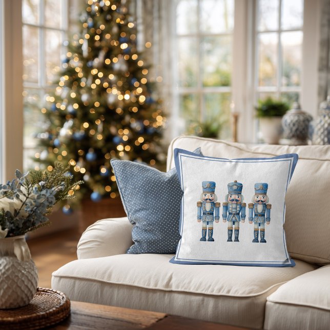 Blå nötknäppare balett jul festlig högtid  kudde (Blue nutcracker christmas throw pillow
)
