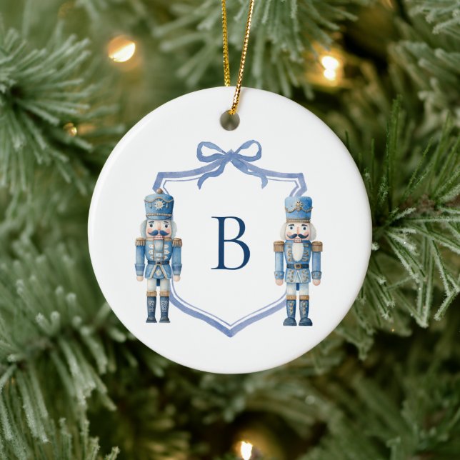Blå nötknäppare monogram krans jul julgransprydnad keramik (Träd)