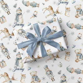 Blå nötknäppare presentpapper pojke jul