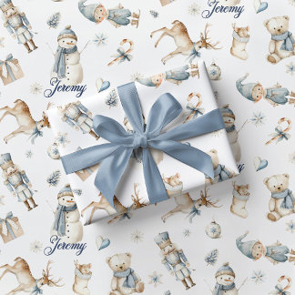 Blå nötknäppare presentpapper pojke jul