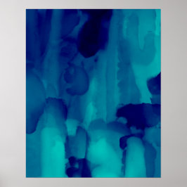 Blå nyans, Abstrakt, vattenfärgsmålning Poster