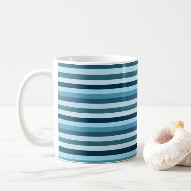 Blå Nyans Randigt Mönster Kaffemugg (Med munk)