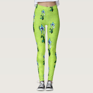 Blå nyblommor av grönt på abstraktens grönt leggings
