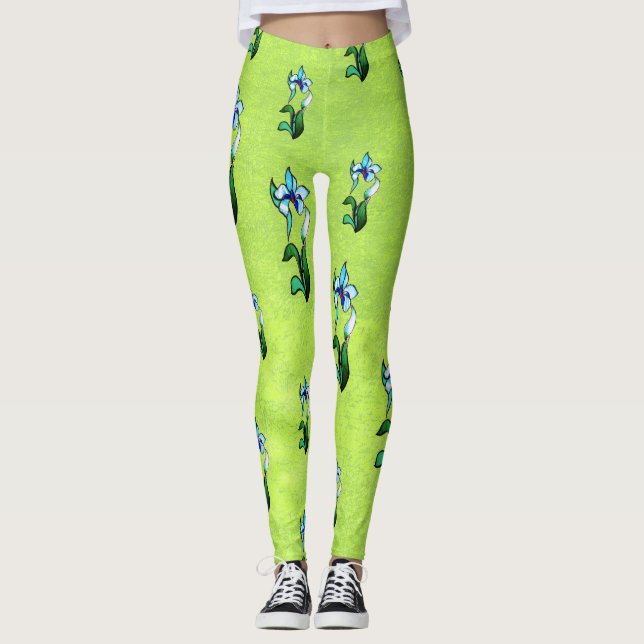 Blå nyblommor av grönt på abstraktens grönt leggings (Framsida)