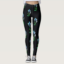 Blå nyblommor av grönt på svart leggings